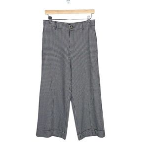 Zara High Rise Gingham Print Wide Leg Cropped Leg Trouser size large